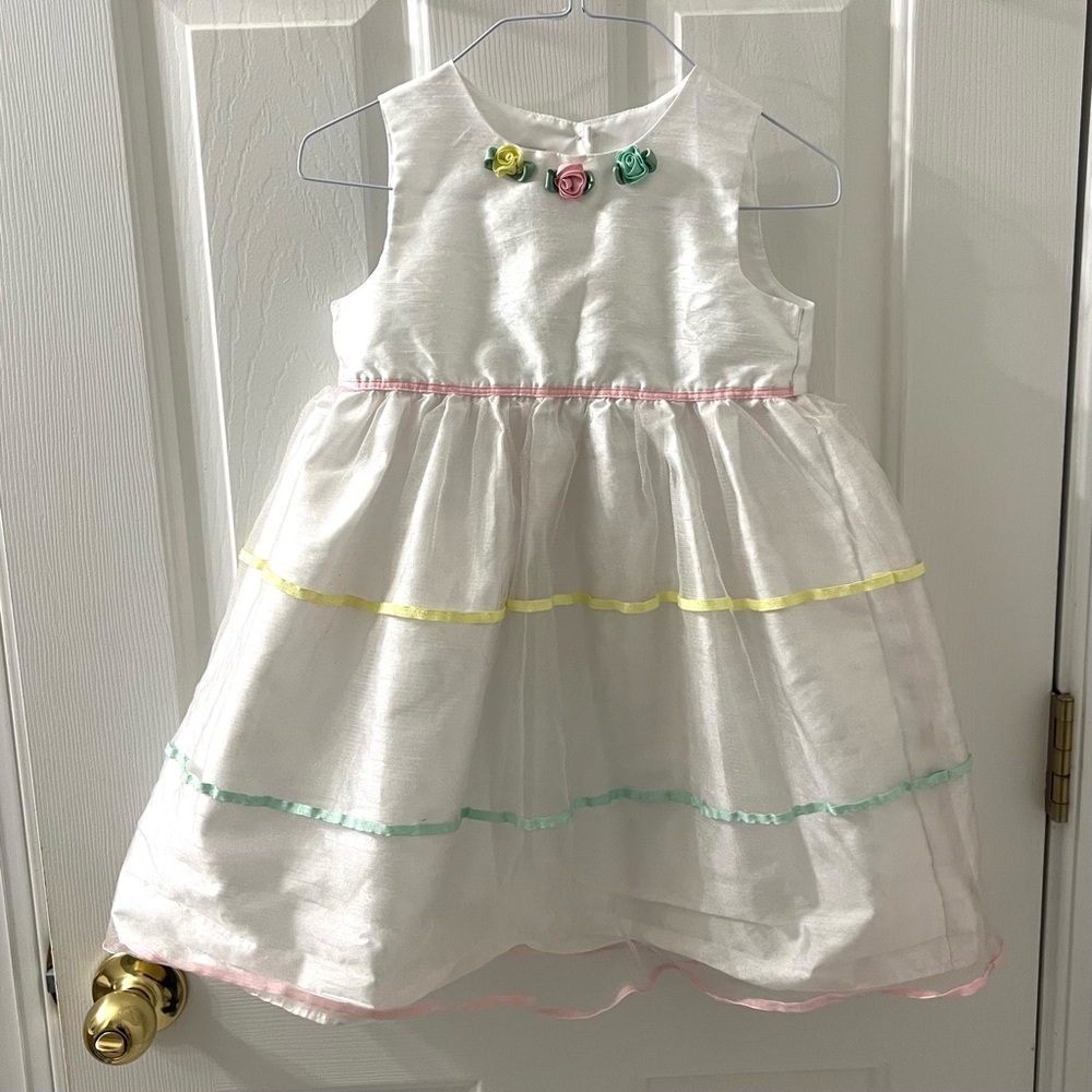 Marmellata Girls Ivory Pastel Roses Shimmer Organza Sleeveless Dress size 4T